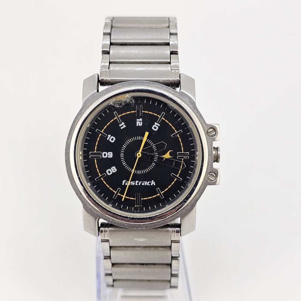 Fastrack Men's Watch 42MM Black Dial‎ Gray Bracelet Band 7.5" New Battery